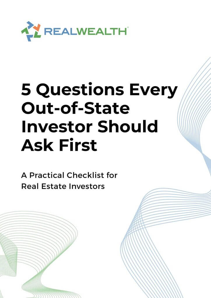Cover page for 5 Questions Every Out-of-State Investor Should Ask First, A Practical Checklist for Real Estate Investors. RealWealth logo