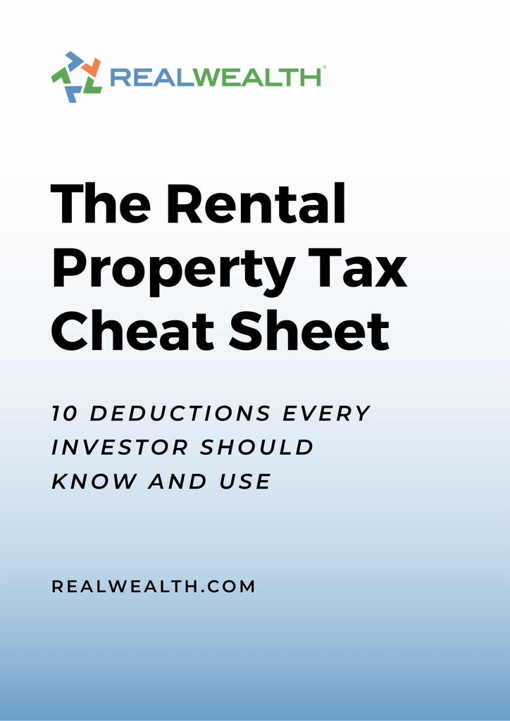 Download The Rental Property Tax Cheat Sheet Cover page: The Rental Property Tax Cheat Sheet, 10 Deductions Every Investor Should Know and Use RealWealth logo