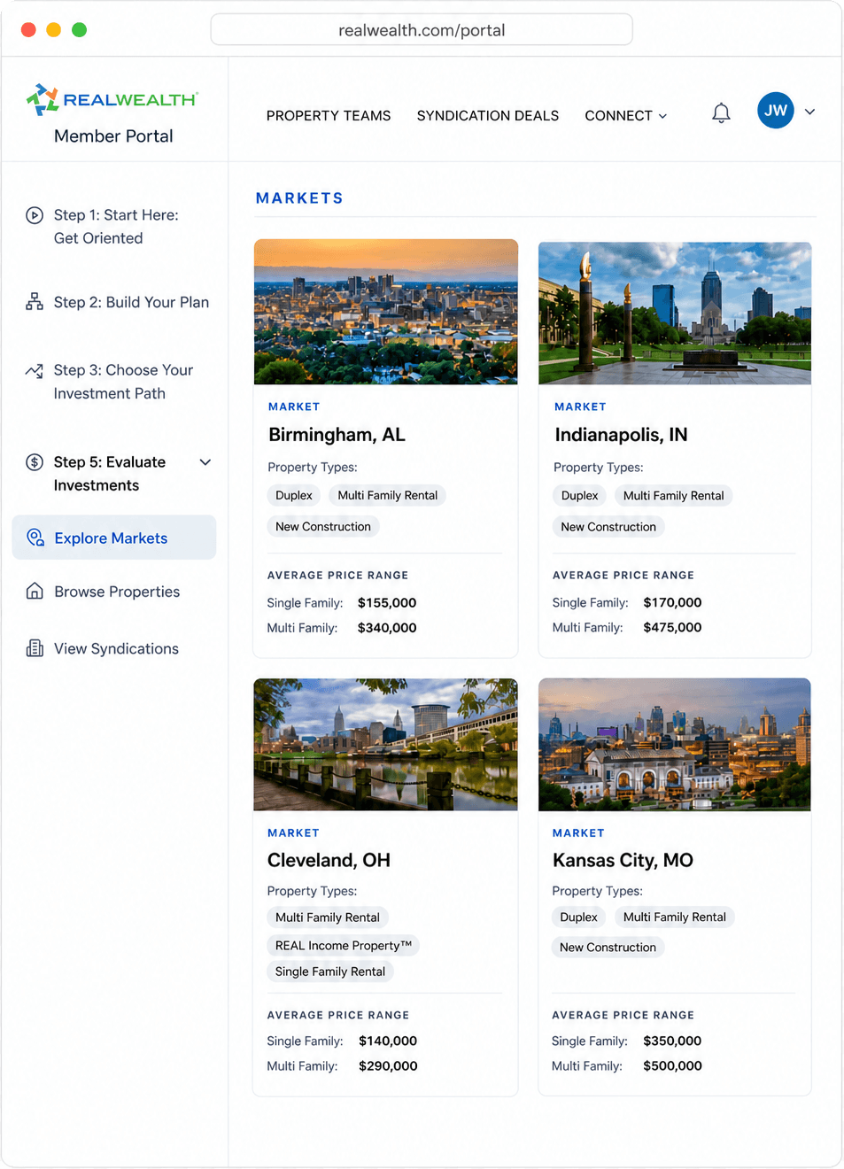 Homepage B realwealth portal markets 4 markets flush transparent